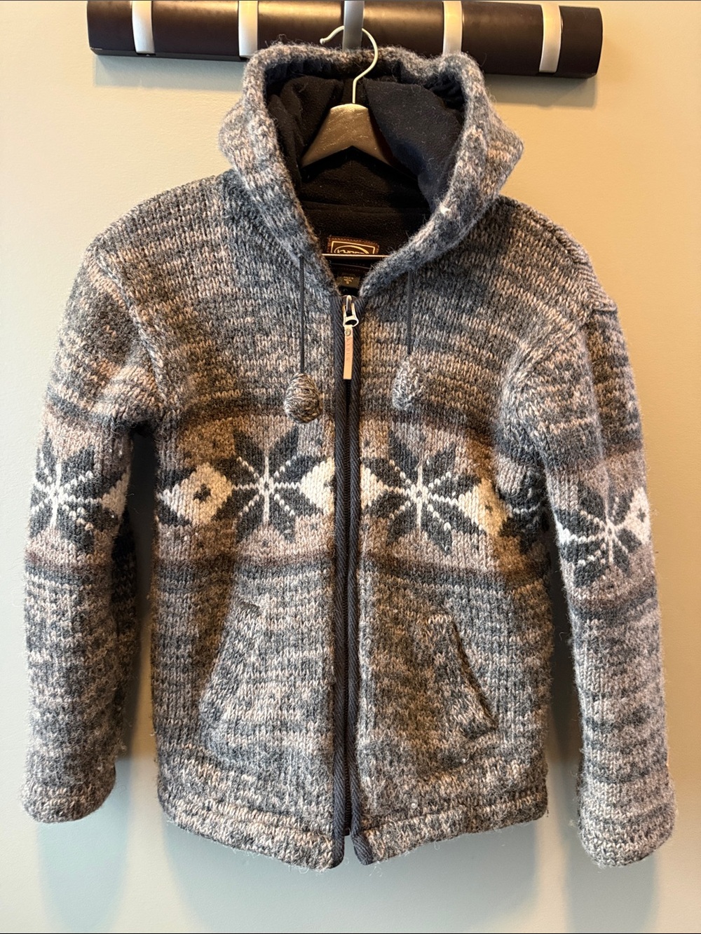 Vintage KYBER Zipper Jacket Coat 100% WOOL Long Sleeve Fleece Lined Warm Hood